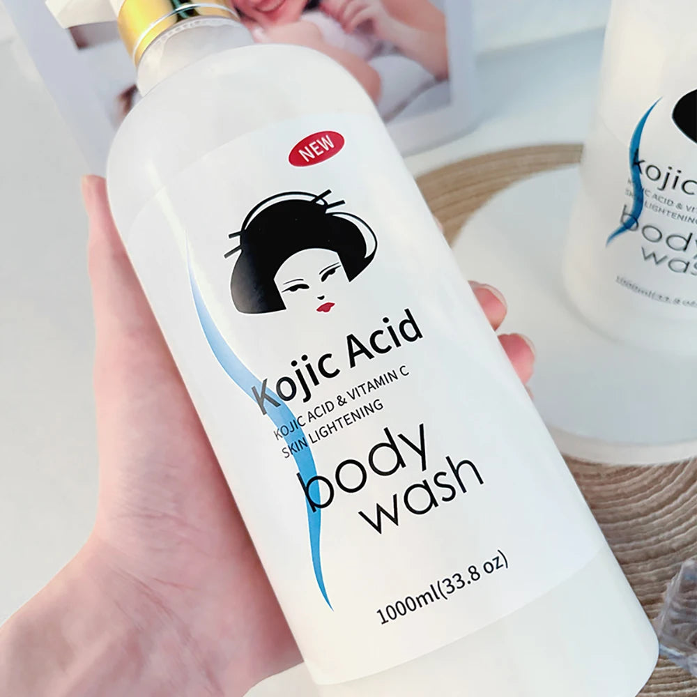 1000ml Kojic Acid Shower Gel Deep Cleansing Brighten Skin Body Wash Skin Whitening Exfoliator Body Care Moisturizing Skincare