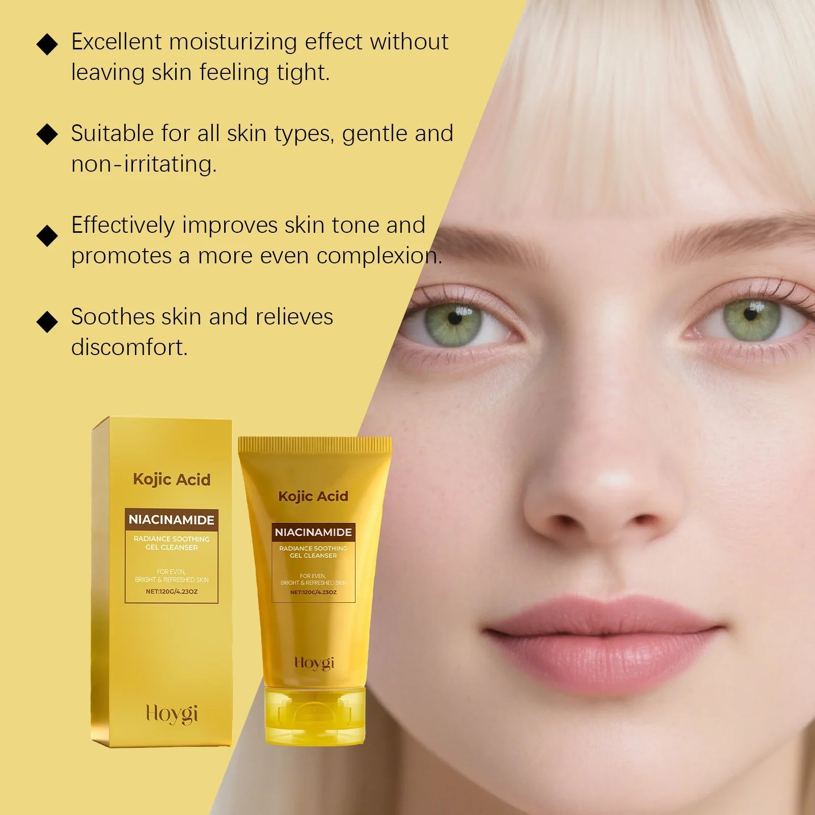 Kojic Acid & Niacinamide Face Wash Brightening Facial Cleanser for Dark Spots & Glowing Skin Evens Skin Tone Acne Scar Care Halalzen