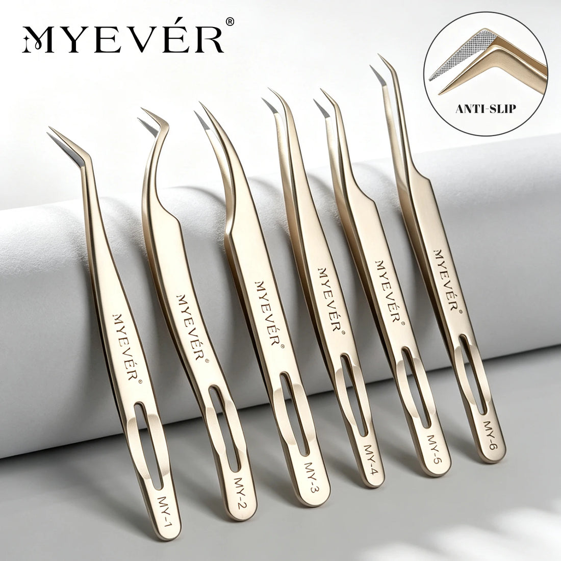 MYEVER Anti-Slip Eyelash Extension Tweezers Steel High-Density Fiber Tip Eyelash & Eyebrow Professional Precision Makeup Tools
