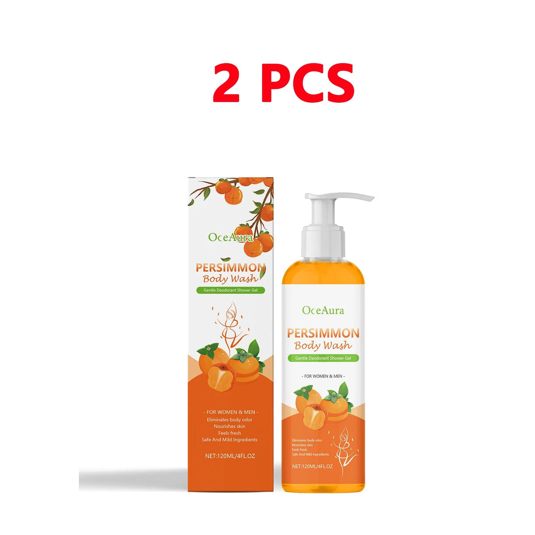 Persimmon Body Wash for Body Odor Control & Deep Clean - Deodorizing, Exfoliating, Moisturizing Shower Gel, Repairs Skin Barrier Halalzen