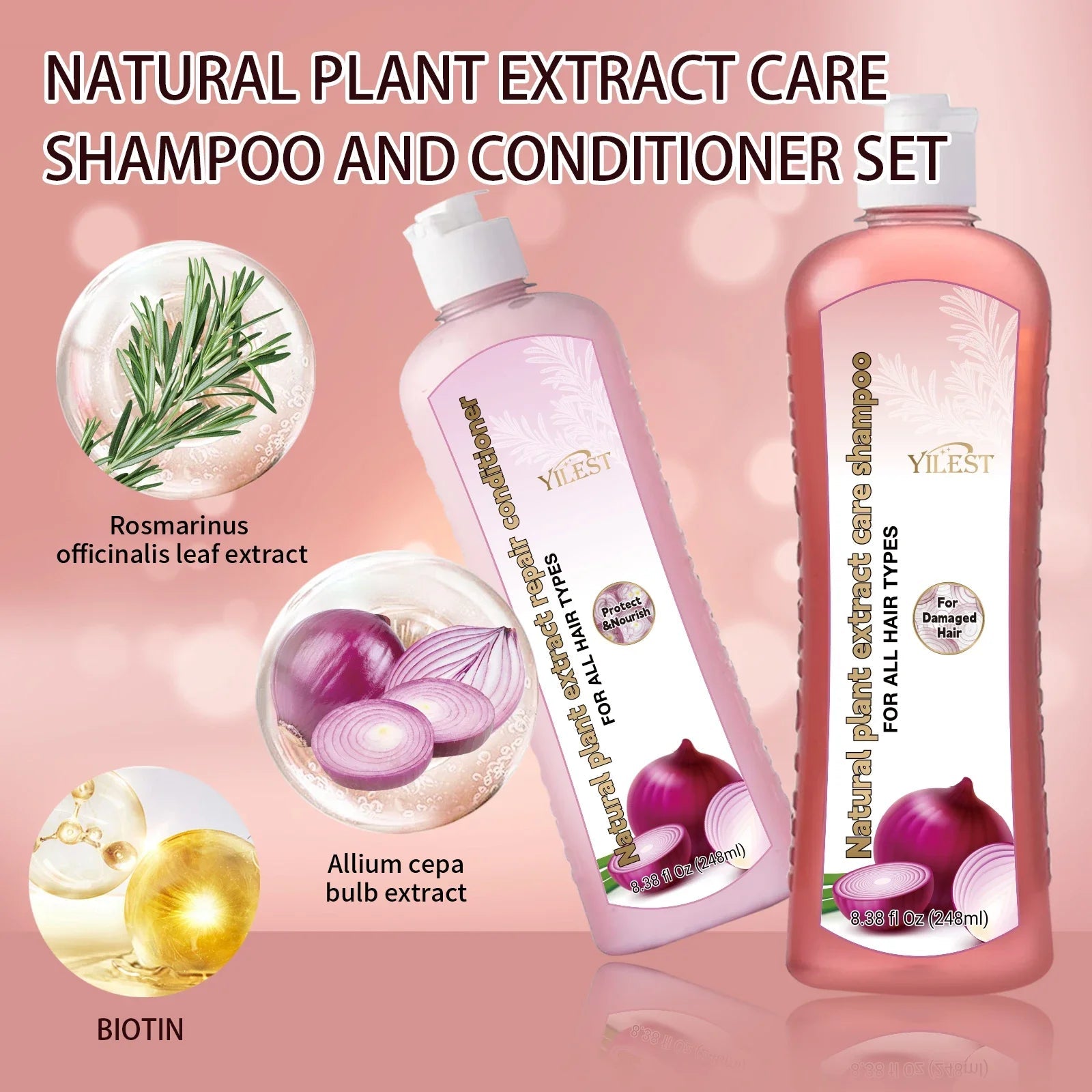 Natural Plant Shampoo & Conditioner Set 248ml by YILEST, for All Hair Types – Moisturizes & Strengthens, Complete Hair Care Halalzen