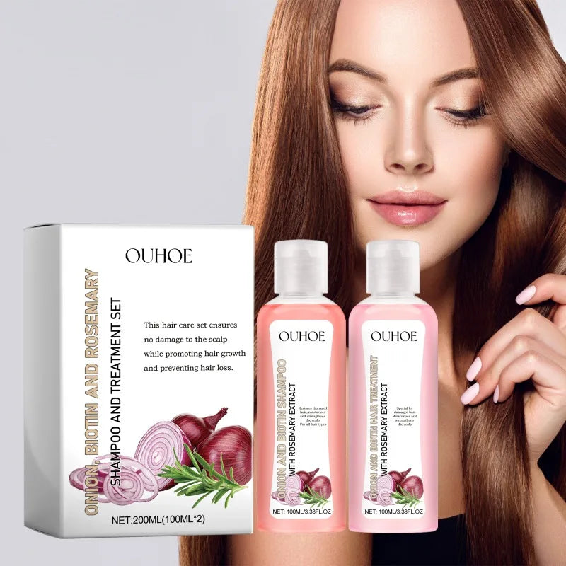 Shampoo & Conditioner Hair Care Set Onion Biotin and Rosemary Deep Cleansing Nourishing Shampoo For Hair Shine Smooth Densely Halalzen
