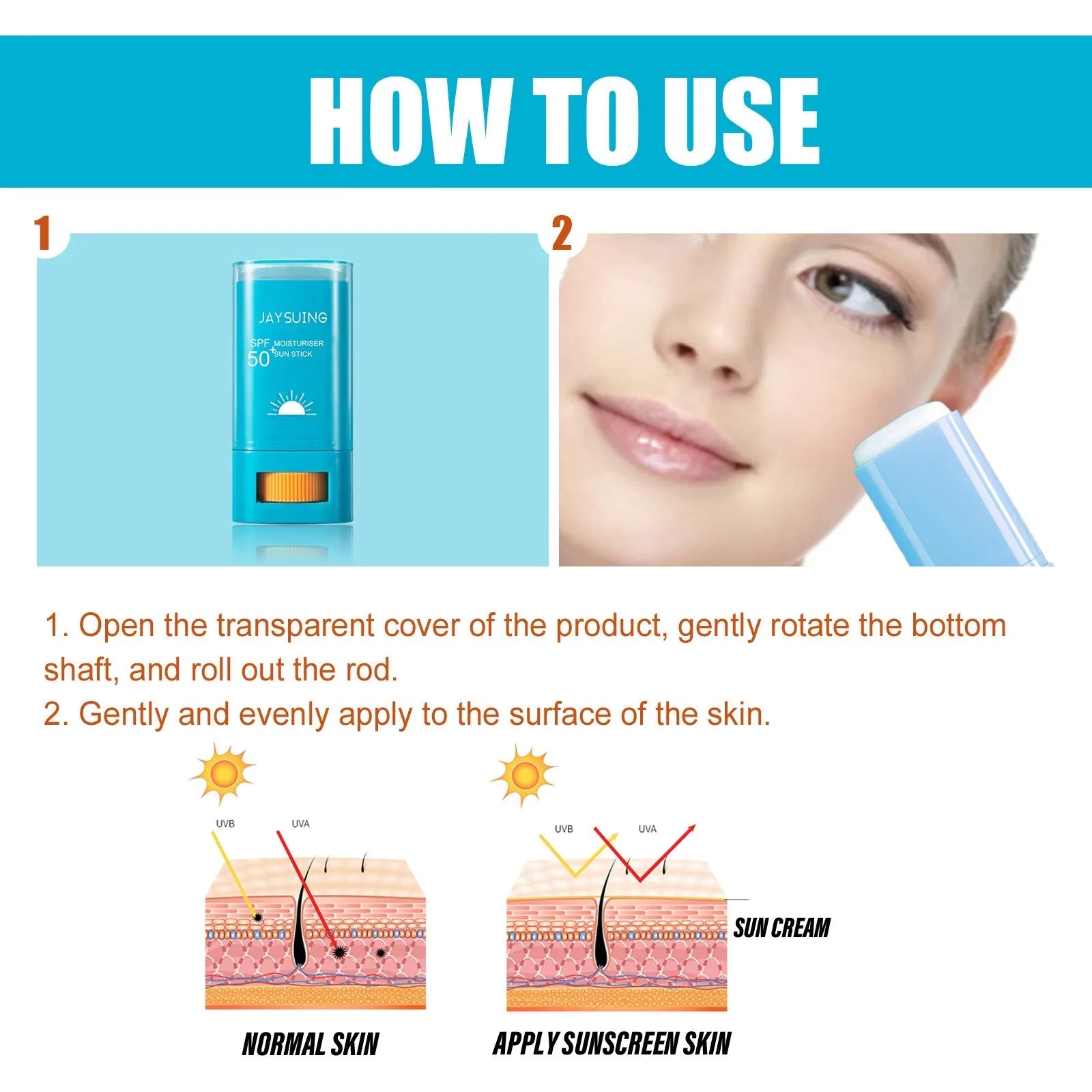 Sunscreen Cream Stick SPF 50+ UV Protective Anti Oxidant Sun Block Isolation Cream Lightweight Korea All Skin Type Cosmetics Halalzen