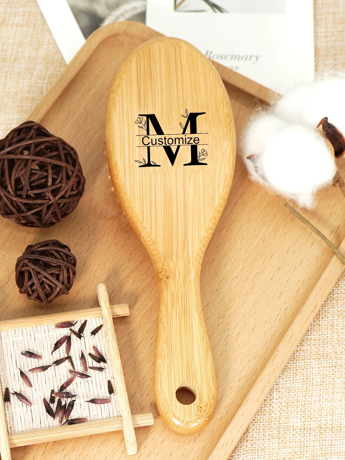 Custom Boar Bristle Natural Bamboo Hair Brush Air Cushion Hairbrush Detangling Scalp Massage Comb Salon Barber Styling Tools