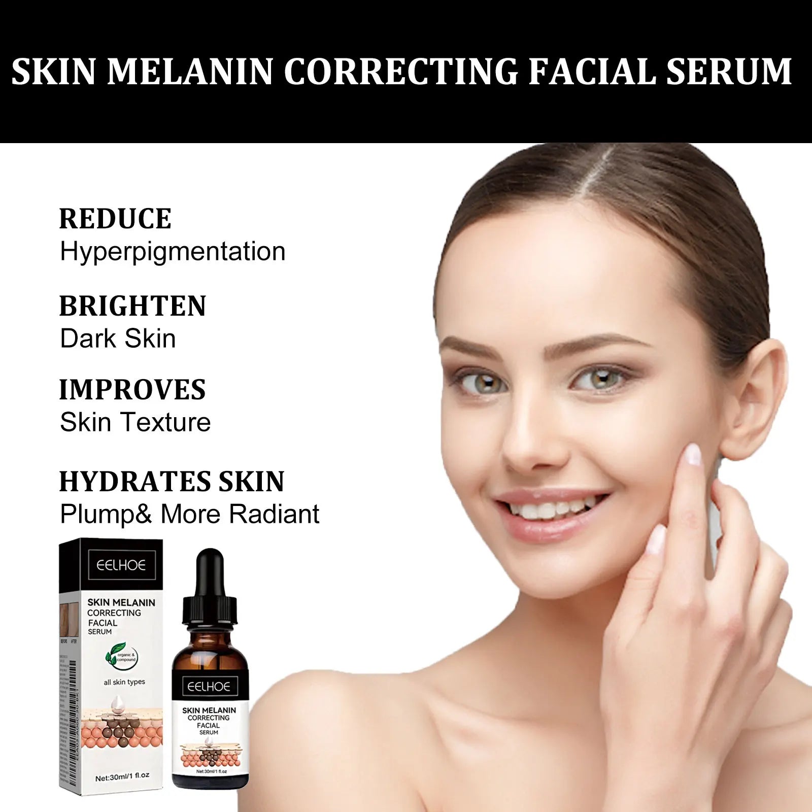 Skin Melanin Correcting Facial Serum Anti Freckles Melasma Dull Skin Nourishing Lighten Melanin Dark Spots Correcting Glow Serum Halalzen