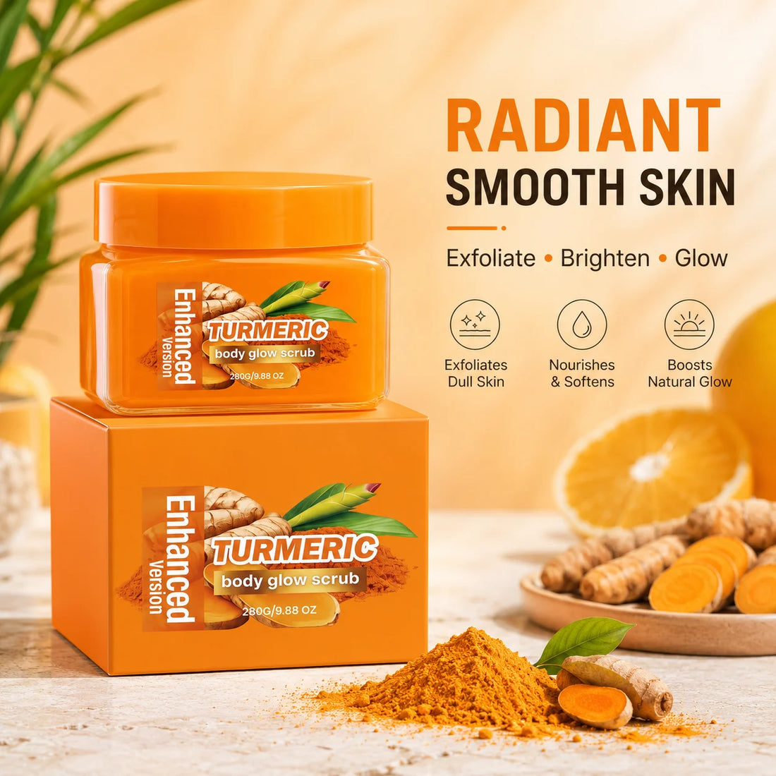 Turmeric Body Scrub Deep Cleanse Brightening Inner Thighs Bikini Area Organic Moisturizing Formula Exfoliating Body Scrub Cream