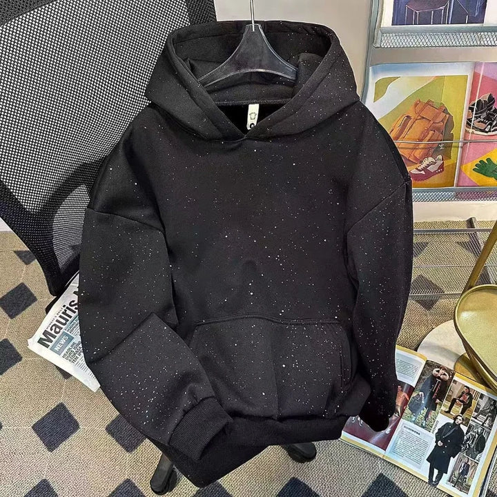 Shiny Male Hoodie 90s Vintage Novelty and Harajuku Fashion Y2k High Quality Korean Style Overfit Black Men's Hooded Sweatshirt