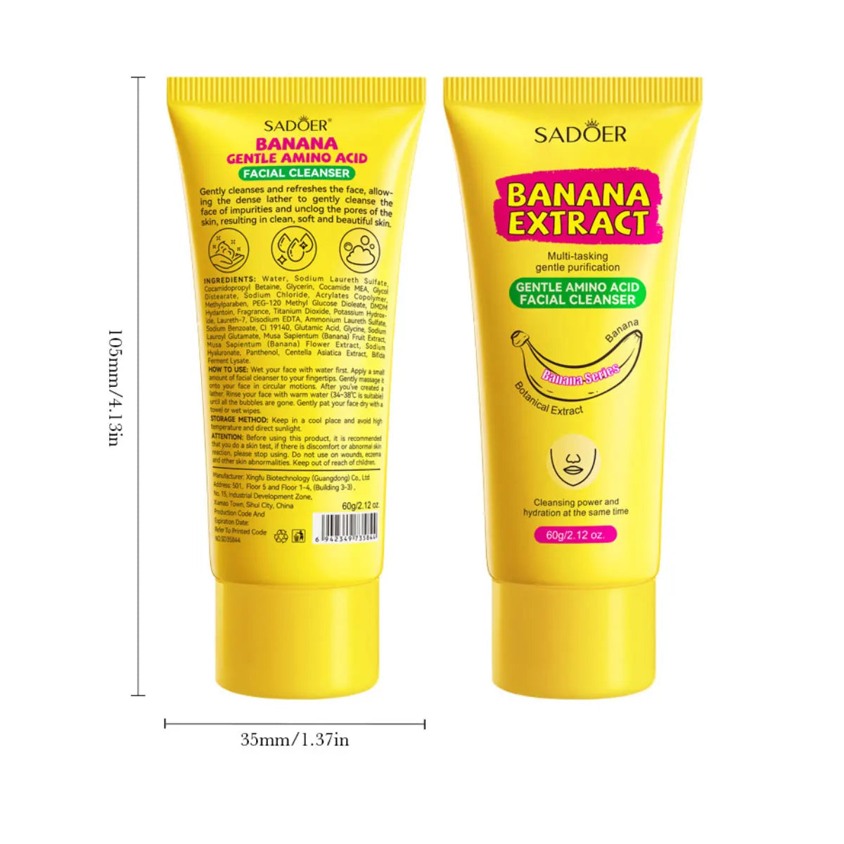 Amino Acid Gentle Facial Cleanser, Banana Extract Deeply Cleanses And Moisturizes Skin, Rich Fragrance, Travel Size. Halalzen