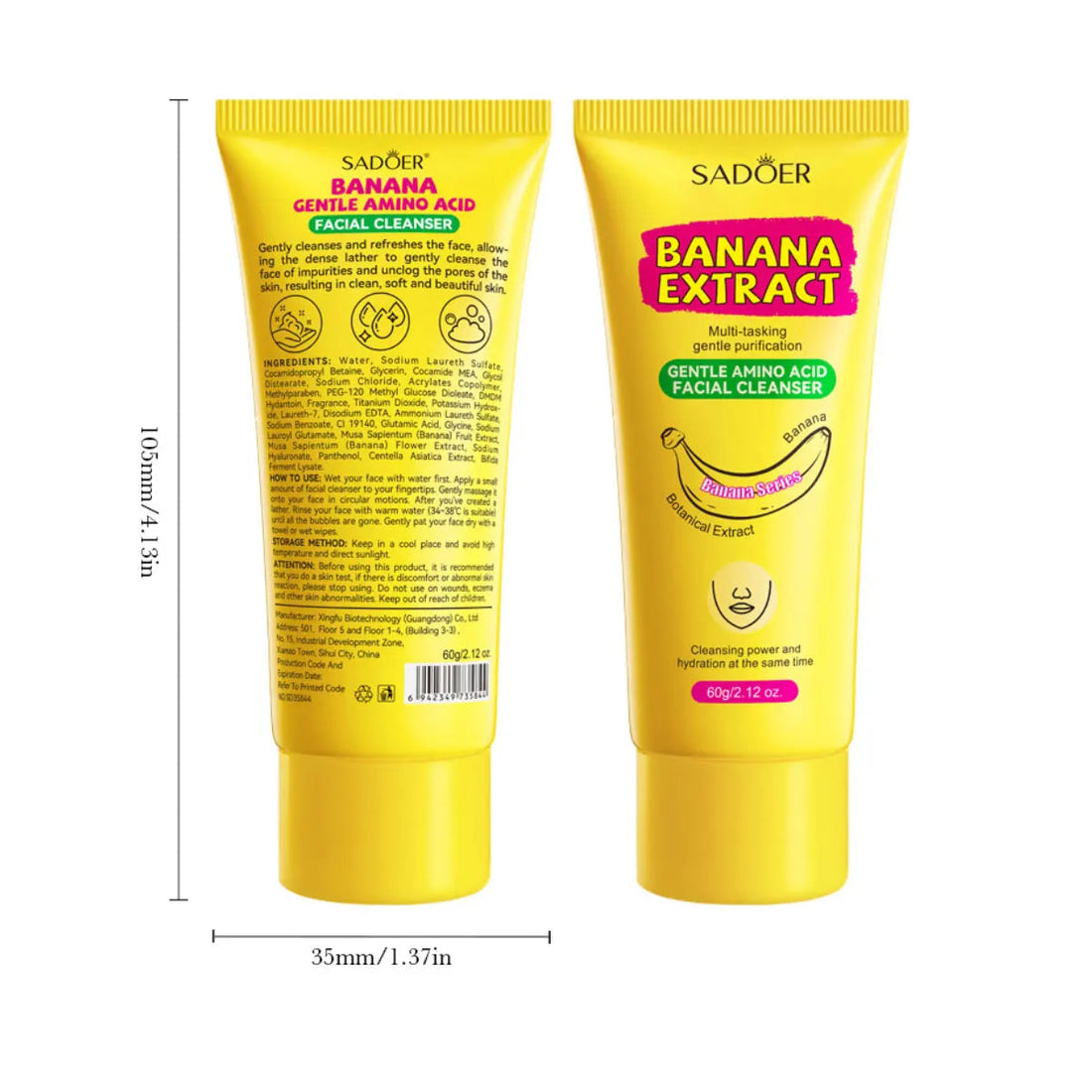 Amino Acid Gentle Facial Cleanser, Banana Extract Deeply Cleanses And Moisturizes Skin, Rich Fragrance, Travel Size. Halalzen