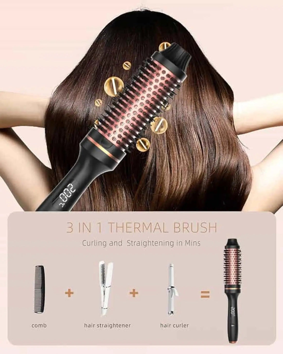 Thermal Brush Styling Comb Electric Fast Heating Anti Scald 3 in 1 Straightener Heated Brush Professional Hair Styling Brush Halalzen