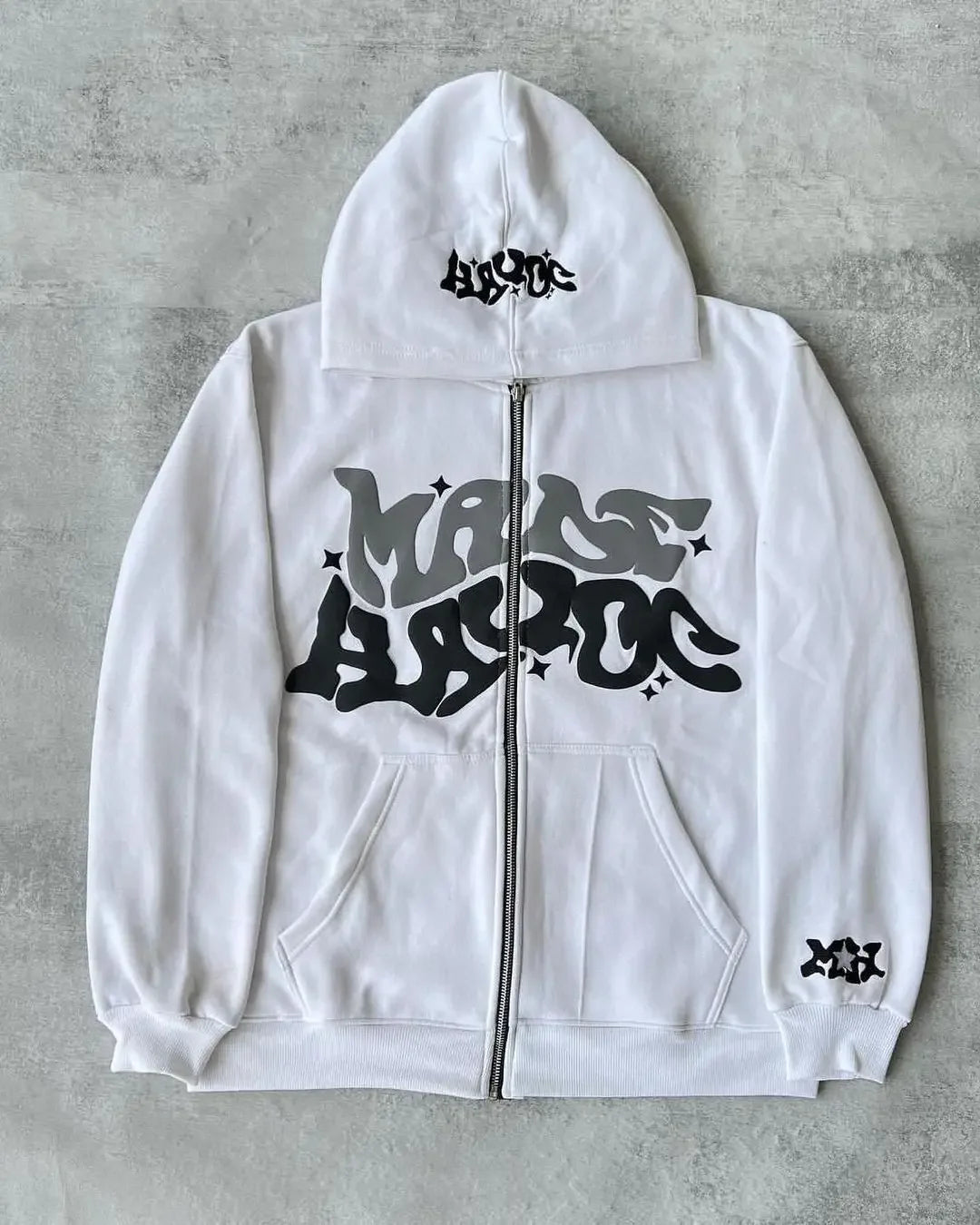 American retro star and letter printed zipper hoodie for men and women Y2K Spring and Autumn cardigan jacket
