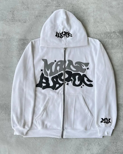 American retro star and letter printed zipper hoodie for men and women Y2K Spring and Autumn cardigan jacket