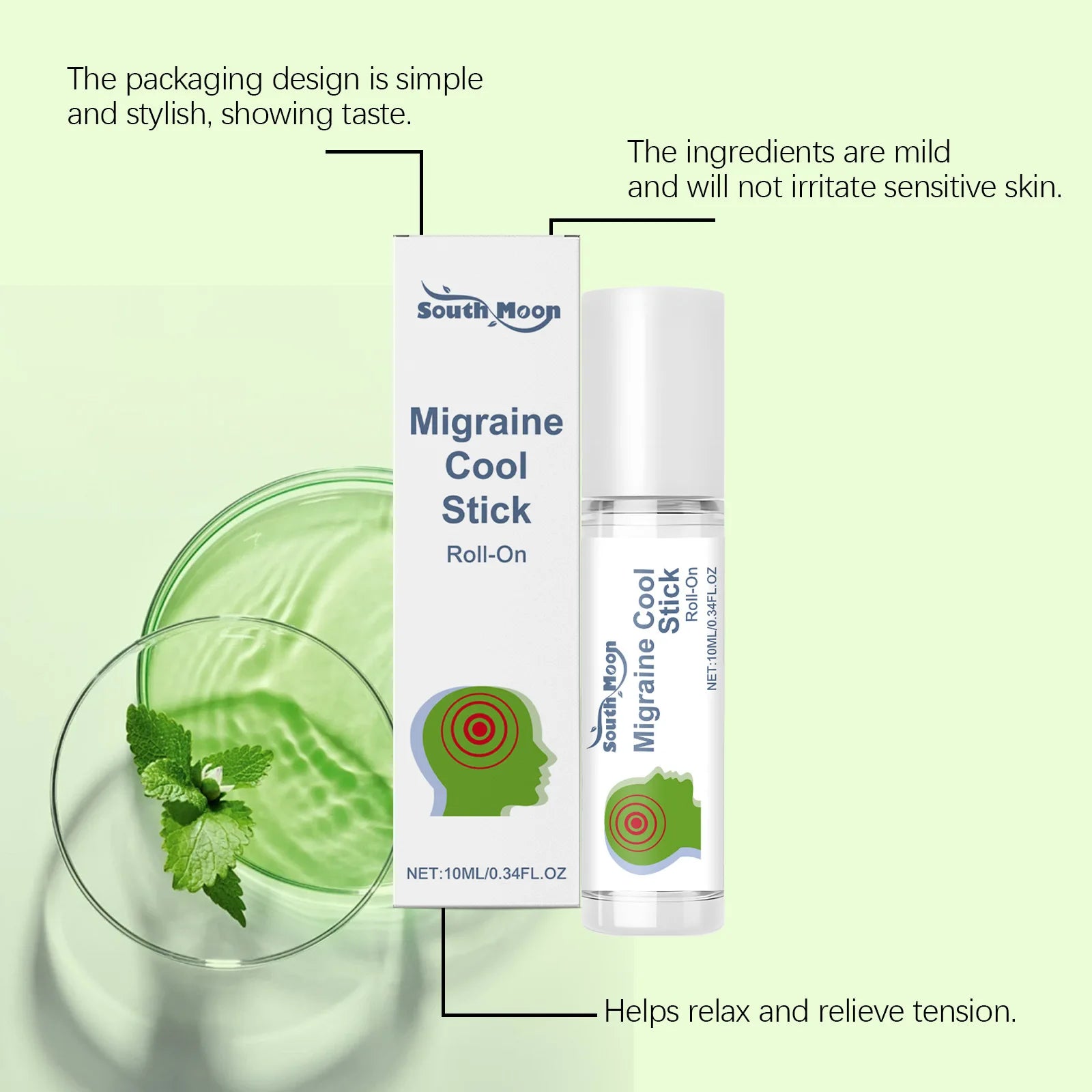 South Moon Migraine Relief Stick Cool Soothing Relieve Headache Reduce Stress Caring Physical Health Portable Body Alleviate Gel