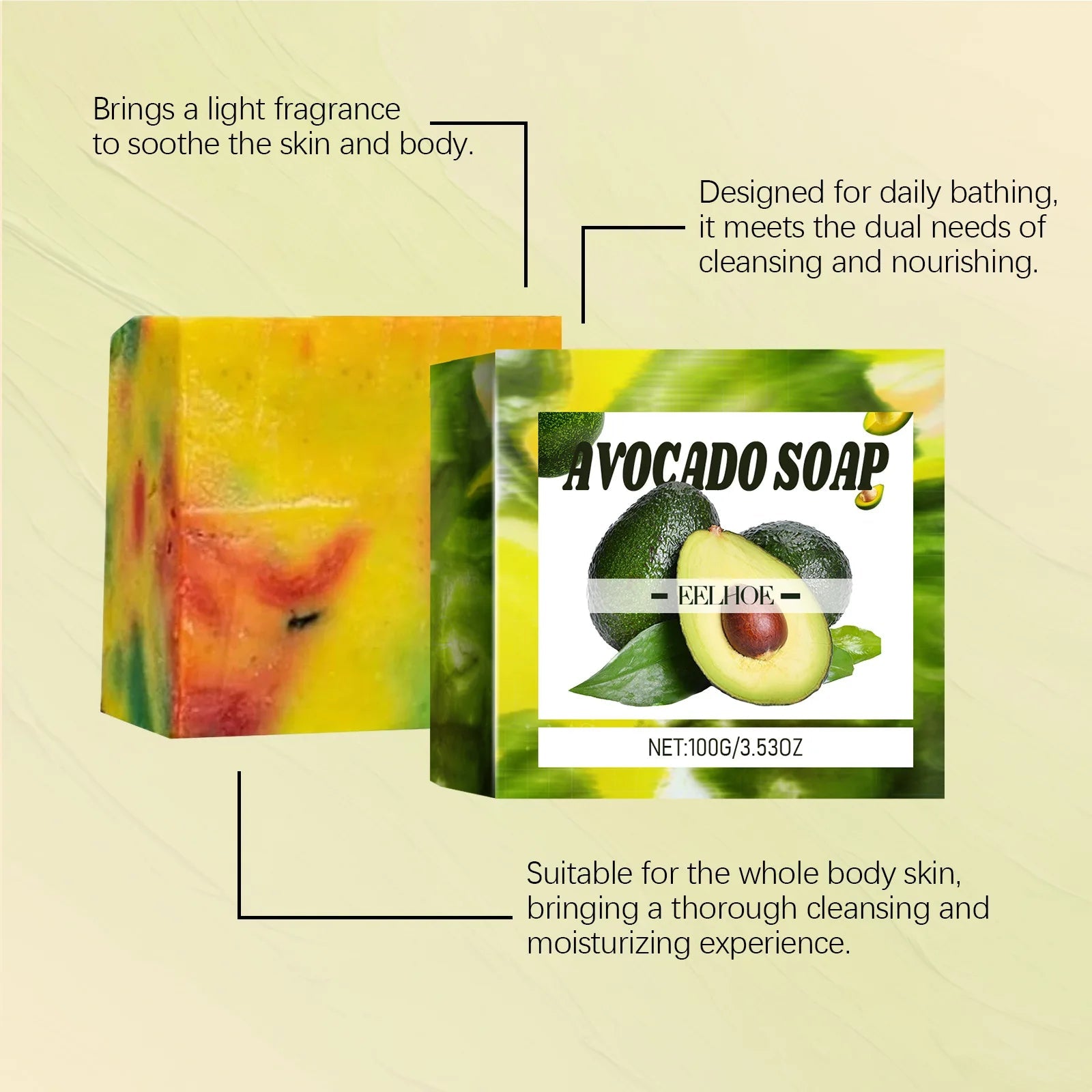 Avocado Soap Oil Control Remove Dirt Clean Skin Lightening Products Deep Moisturizing Body Wash Handmade Natural Soap Bars 100g Halalzen