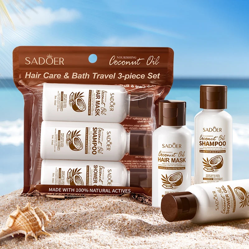 SADOER Coconut 3 In 1 Hair Mask Shampoo Body Wash Shower Gel Kit Repair Dry Damaged Smooth Moisturizing Treatments Sets for Hair Halalzen