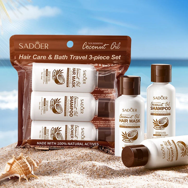 SADOER Coconut 3 In 1 Hair Mask Shampoo Body Wash Shower Gel Kit Repair Dry Damaged Smooth Moisturizing Treatments Sets for Hair Halalzen
