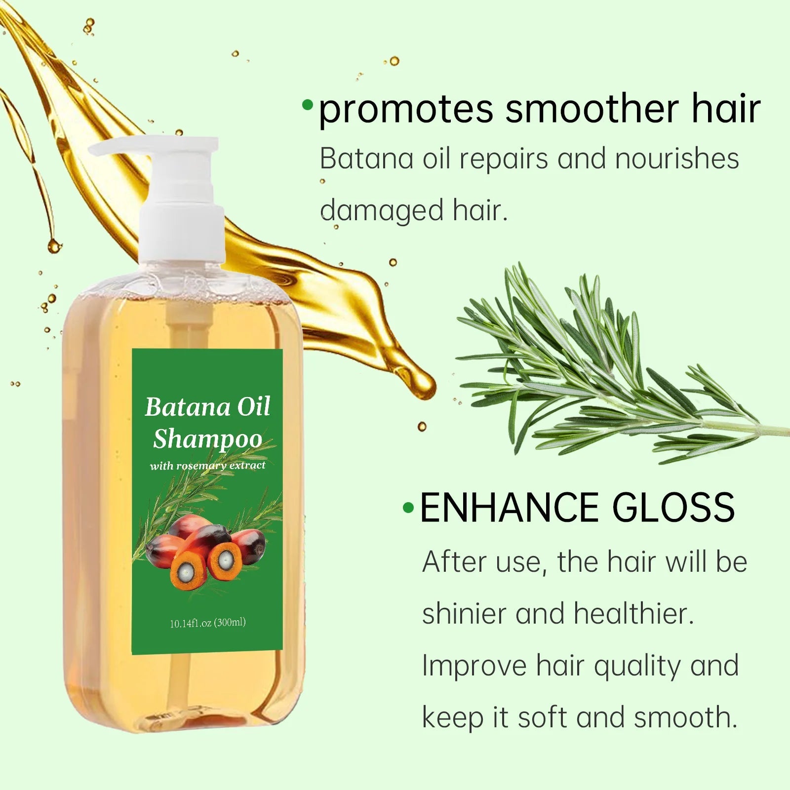 300ML Batana Oil Shampoo Nourishing Hair Growth Strengthens Restore Damaged Split Hair Scalp Cleansing Dandruff Control Care Halalzen