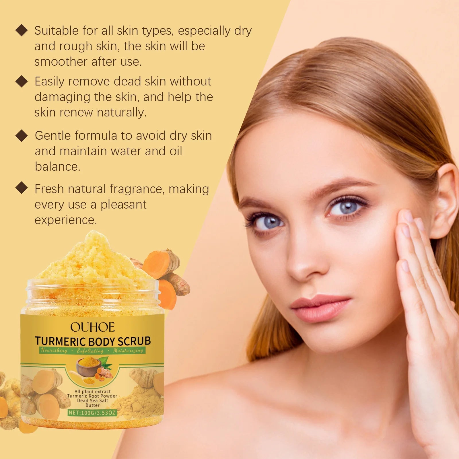 Turmeric Body Scrub for Women Men Lightening Exfoliate Remove Dead Skin Pore Cleansing Dark Inner Moisturising Smooth Skin Care Halalzen