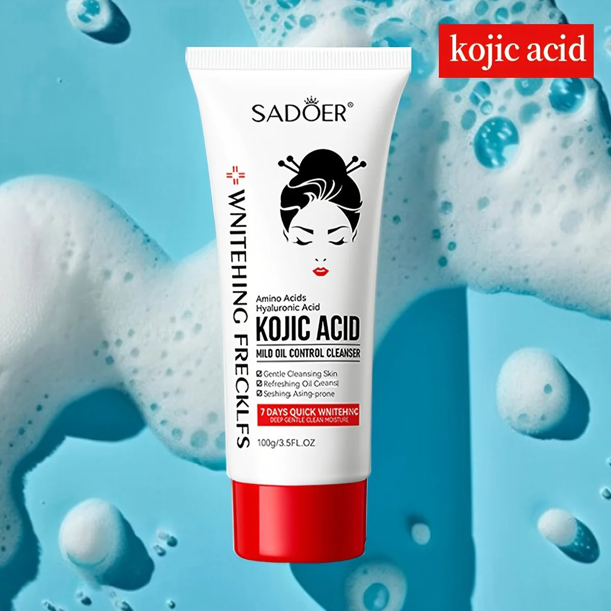 Kojic Acid Whitening Deep Cleansing Milk, Moisturizing Oil Control Spot Removing Acne Cleansing Milk Halalzen