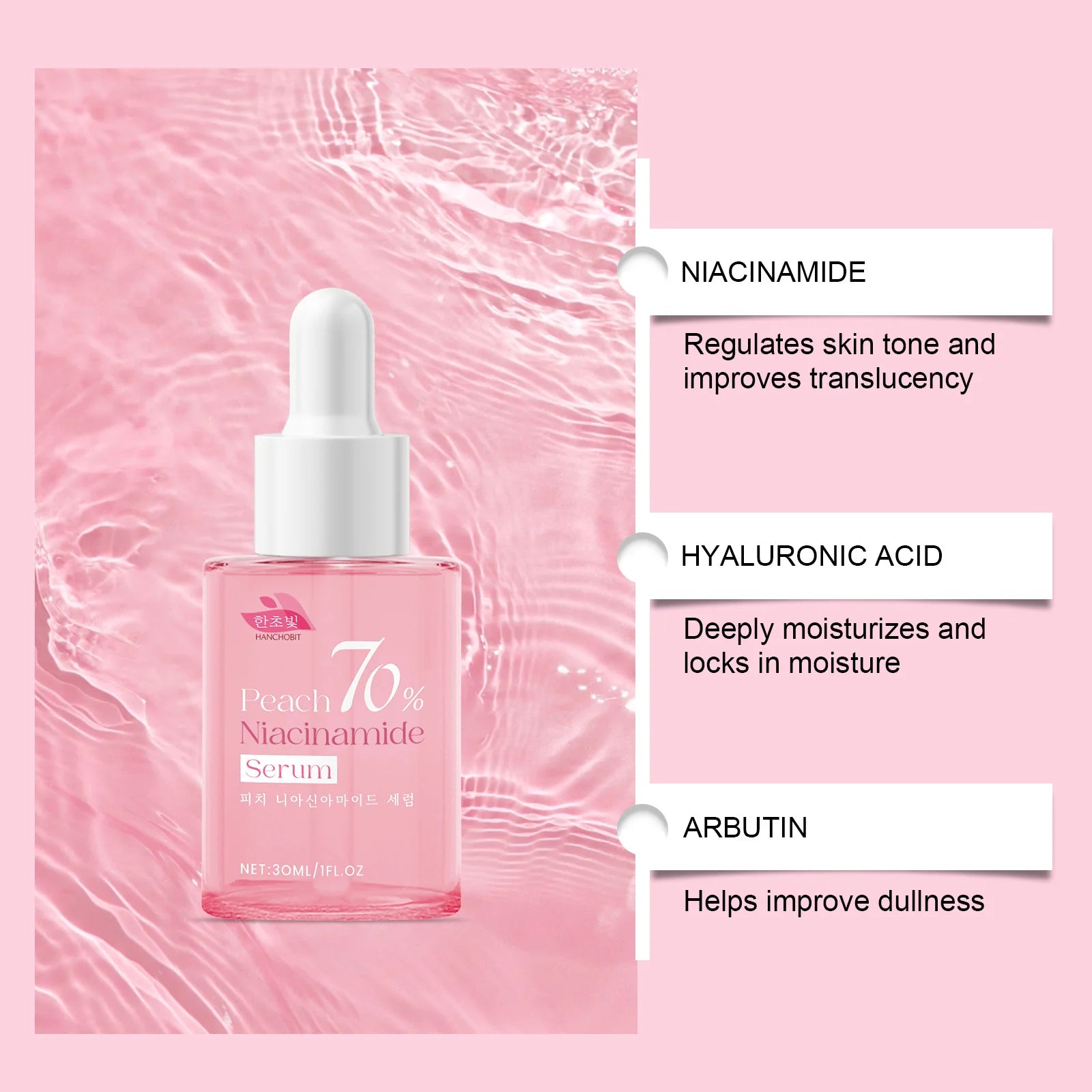 Ship From US Peach 70% Niacinamide Serum 30ml Brightening Face Serum With Dropper For Women Hydrating Moisturizing Repair Even Skin Tone Skincare