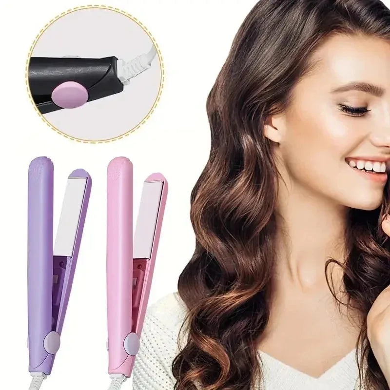 Europlug Mini Quick-Heating Hair Straightener—Multi-color plywood，Dual-use for straight and curly hair，Can be styled as bangs Halalzen