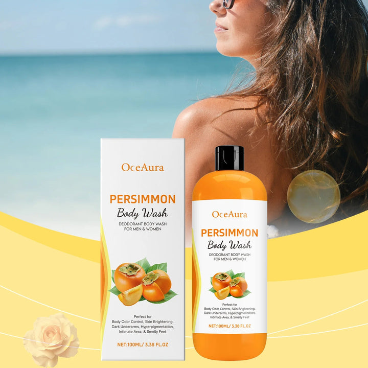 OceAura Persimmon Body Wash Moisturizing Skin Cleaning Smooth Soft Body Odor Remover Bath Products Exfoliating Shower Gel 100ml Halalzen