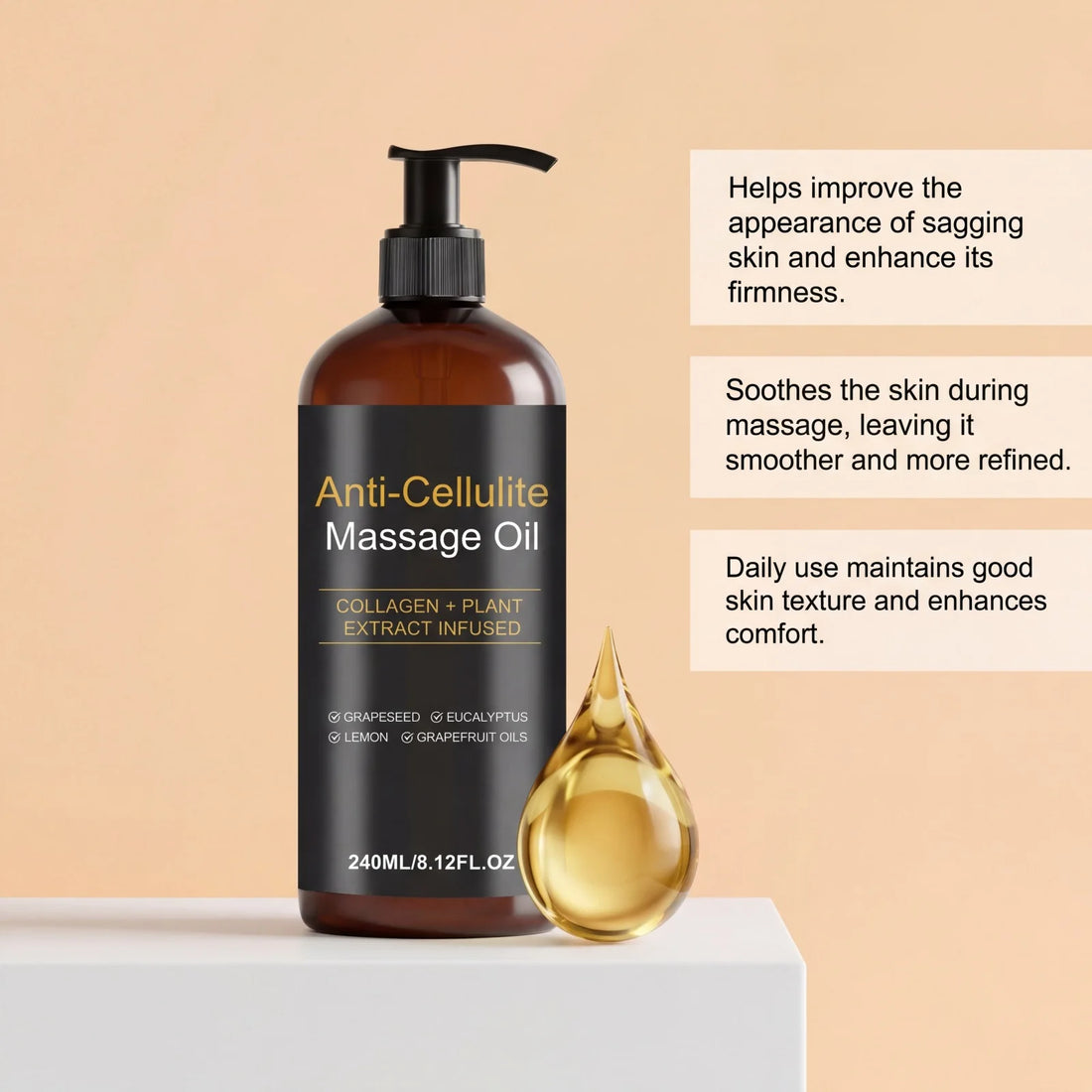 Firming Body Massage Oil with Collagen Anti Sagging Smoothing Cellulite Improve Skin Texture Refreshing Body Oil for Legs & Full