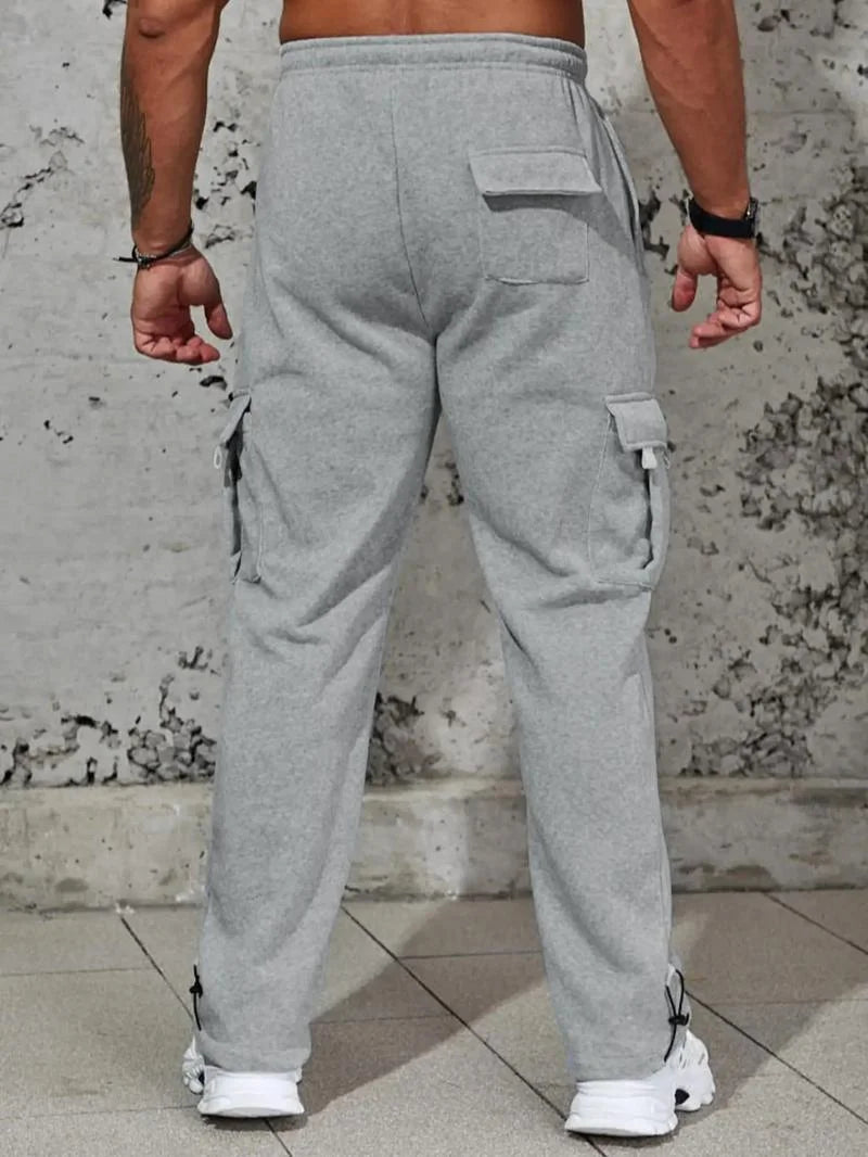 Men's Stretch Elastic Waist Jogger Sweatpants - Black with Multiple Utility Pockets, Drawstring Closure & Side Stripes