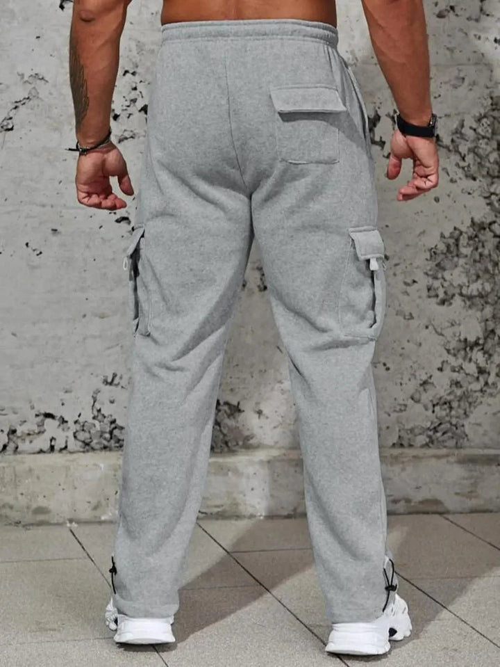 Men's Stretch Elastic Waist Jogger Sweatpants - Black with Multiple Utility Pockets, Drawstring Closure & Side Stripes