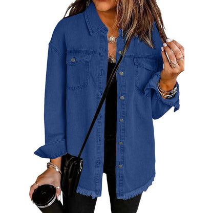 Jean Cardigans Women Fashion Washed Denim Shirt Jacket Autumn And Winter Personality Street Ruffled Denim Jacket For Women