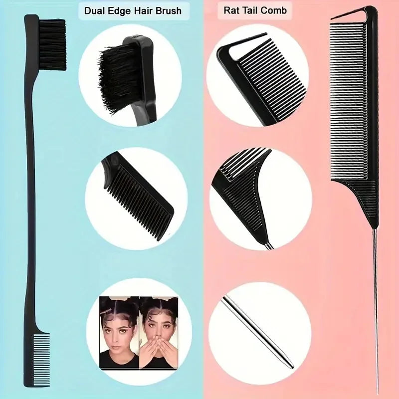 11 Pcs Hair Styling Kit for Women:Wide Tooth Comb, Detangler & Teasing Edge Brush, Rat Tail Comb, Alligator Clips for Curly Hair