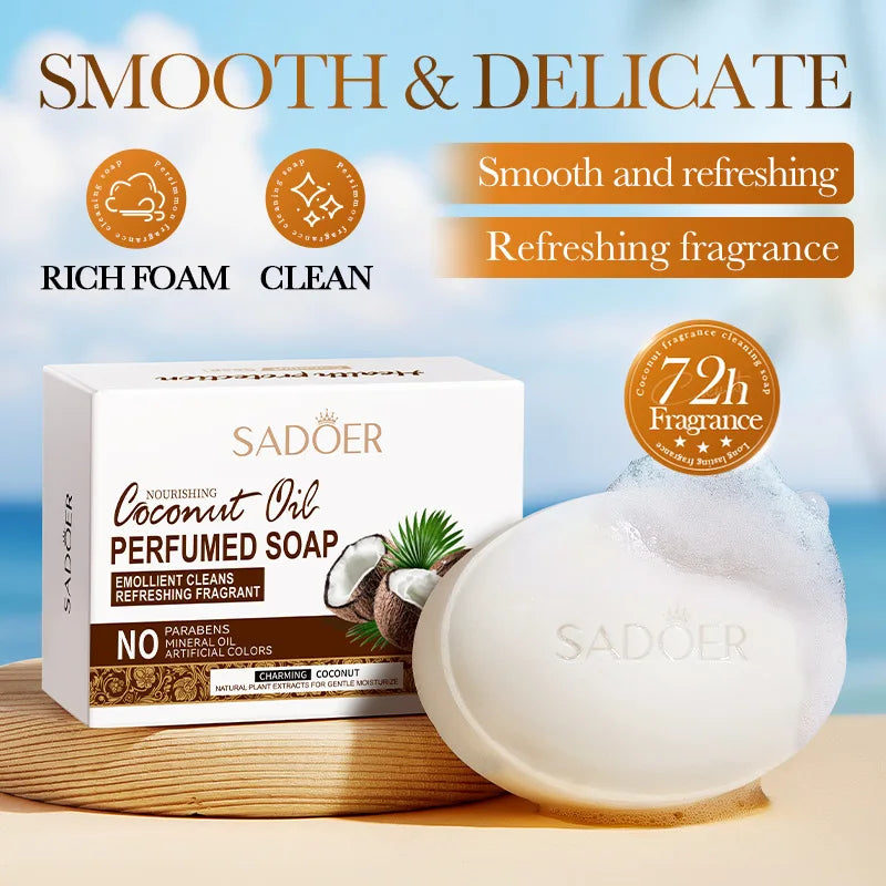 SADOER Coconut Facial Soap  Whitening Moisturizing Deep Cleansing Body Face Wash Foam Facial Cleanser Handmade Soap Skin Care Halalzen