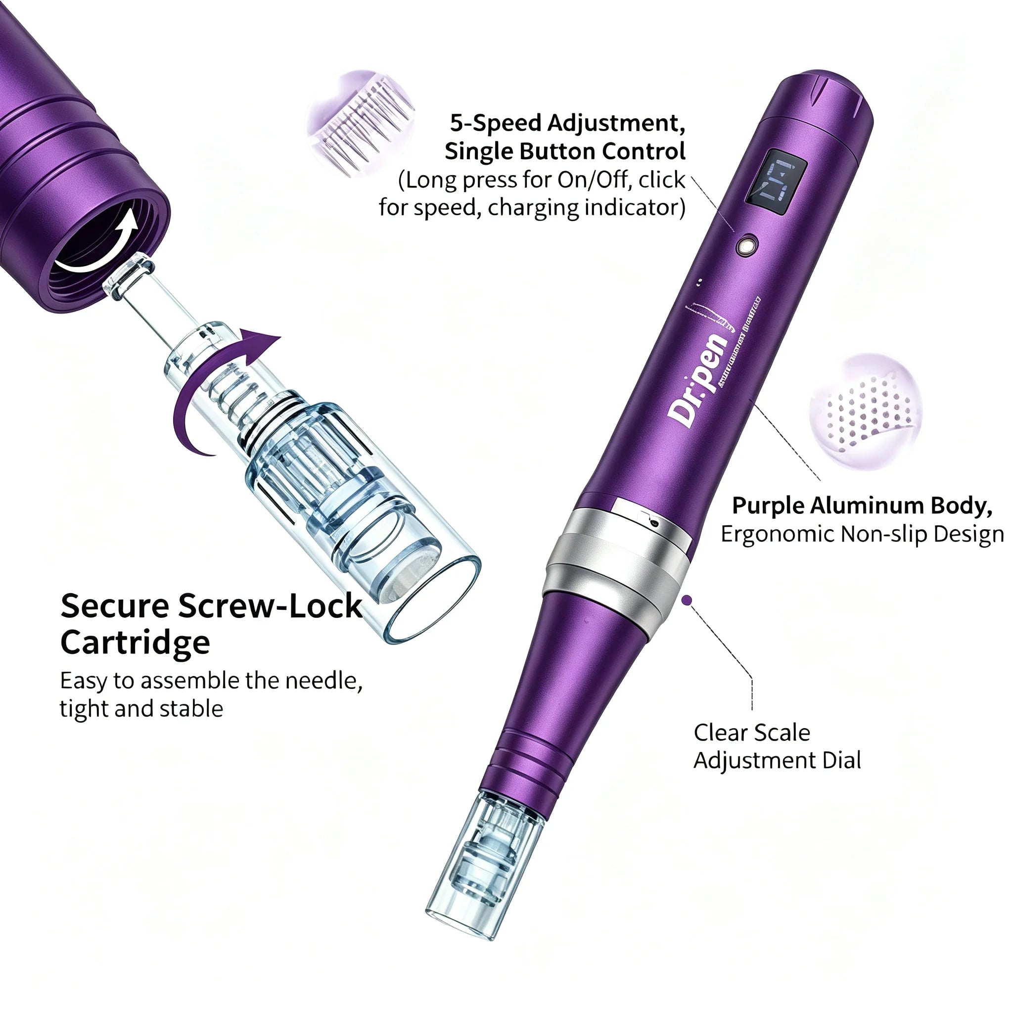 Dr Pen X5 Wireless 5 Speed Adjustable Depth Replacement Needle Cartridges 12/24/36/42Pin Tips Home Salon Skin Rejuvenation Tool