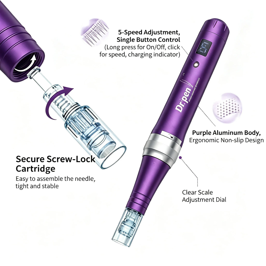 Dr Pen X5 Wireless 5 Speed Adjustable Depth Replacement Needle Cartridges 12/24/36/42Pin Tips Home Salon Skin Rejuvenation Tool