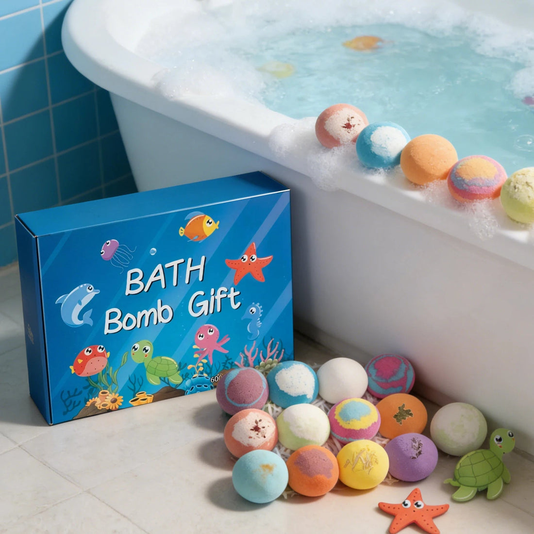Kids Bath Bombs Hidden Surprise Colorful Rich Bubble kids Funny Relaxing Bath Toys Children Holiday Gift Set Ocean Bubble Bath Halalzen
