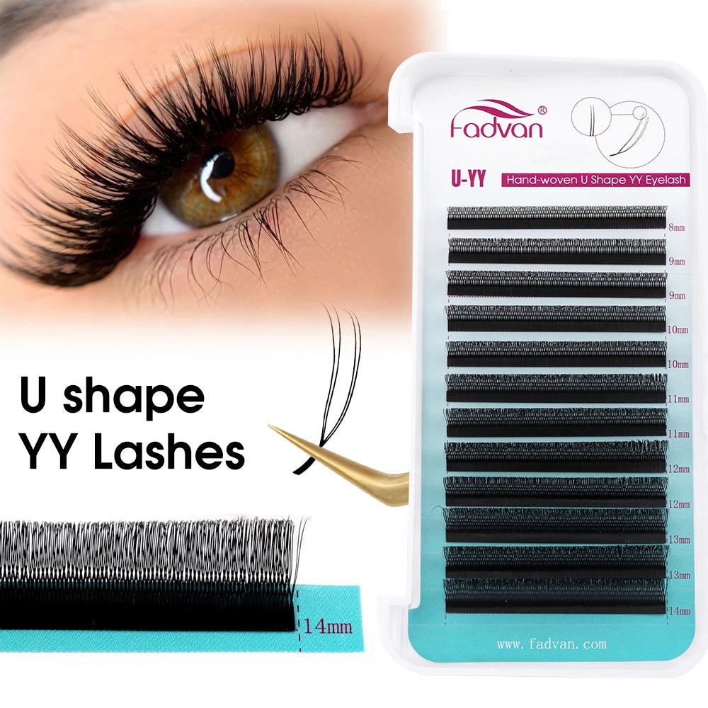 FADVAN U Shape YY Eyelash Extensions 2D UU Eyelashes Premium Soft Natural Fans Cluster Curl C/D False Lashes Make up Tools