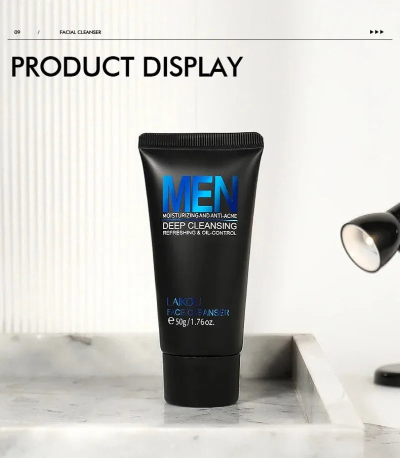 LAIKOU Men Facial Cleanser Face Wash Moisturizing Man Skin Care Oil Control Blackhead Remove Scrub Cosmetics Deep Norishing 50g Halalzen