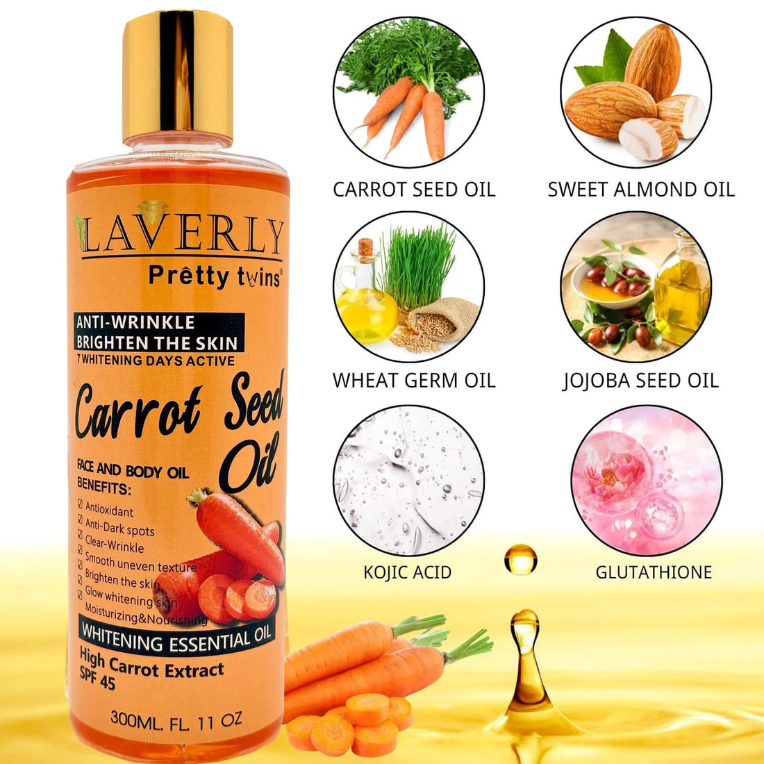 300ML CARROT B-CAROTENE BODY GEL OIL Moisturizing Essential Oil Body Oil Unisex Full Body Care Oil for Body, Face, Hand,