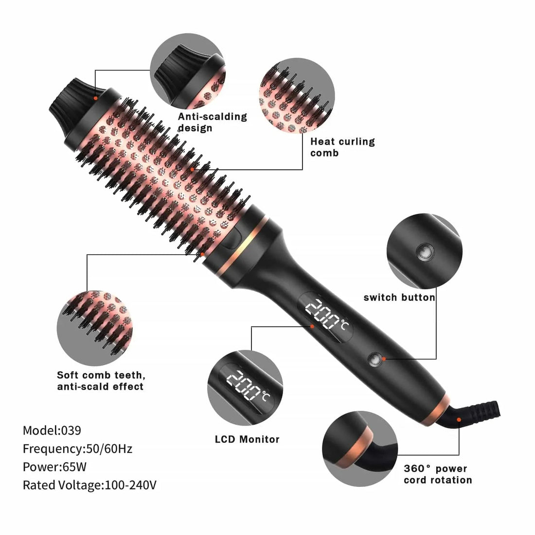 Thermal Brush Styling Comb Electric Fast Heating Anti Scald 3 in 1 Straightener Heated Brush Professional Hair Styling Brush Halalzen