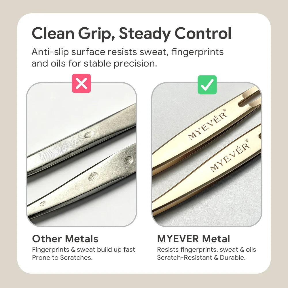 MYEVER Anti-Slip Eyelash Extension Steel Tweezers High-Density Fiber Tip Eyelash & Eyebrow Professional Precision Makeup Tools