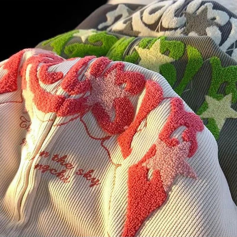 Corduroy Embroidery Loose Hoodies Women Autumn Long Sleeve Tops Zipper Hood Shirt Harajuku Y2K Clothes Female Sweatshirt Jacket