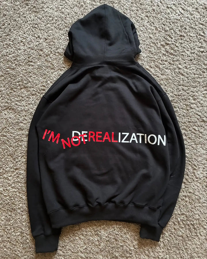 Vintage Y2k Black Not Real Print Hoodies Grunge Hip Hop Streetwear 2025 New Sweatshirts Tops Goth Oversized Hoodie Men Clothing