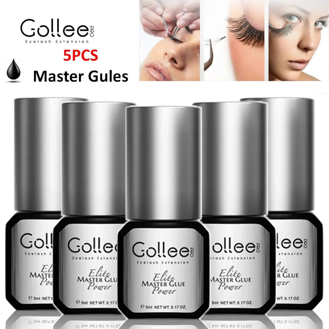 5Pcs Gollee 5ml Eyelashes Adhesive Glue Lash Bonder 15ml Low Odor False Eyelash Glue Waterproof Eye Lash Cosmetic Tools Makeup