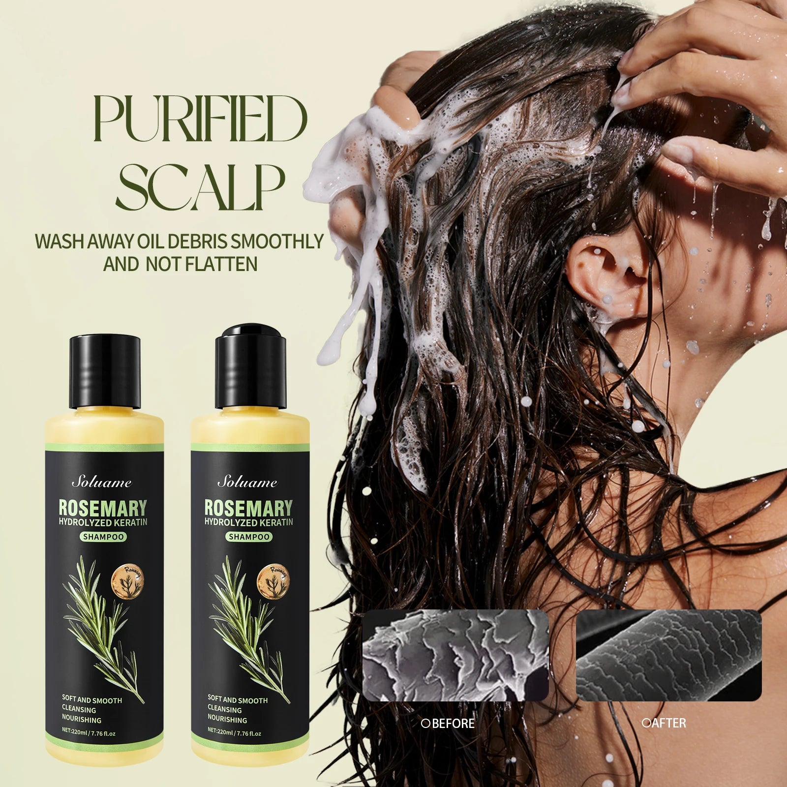 Rosemary Shampoo with Hydrolyzed Keratin - Soft, Smooth & Nourishing Hair Treatment, Cleansing for Dry, Frizzy Hair