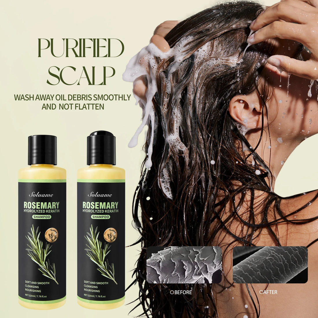 Rosemary Shampoo with Hydrolyzed Keratin - Soft, Smooth & Nourishing Hair Treatment, Cleansing for Dry, Frizzy Hair