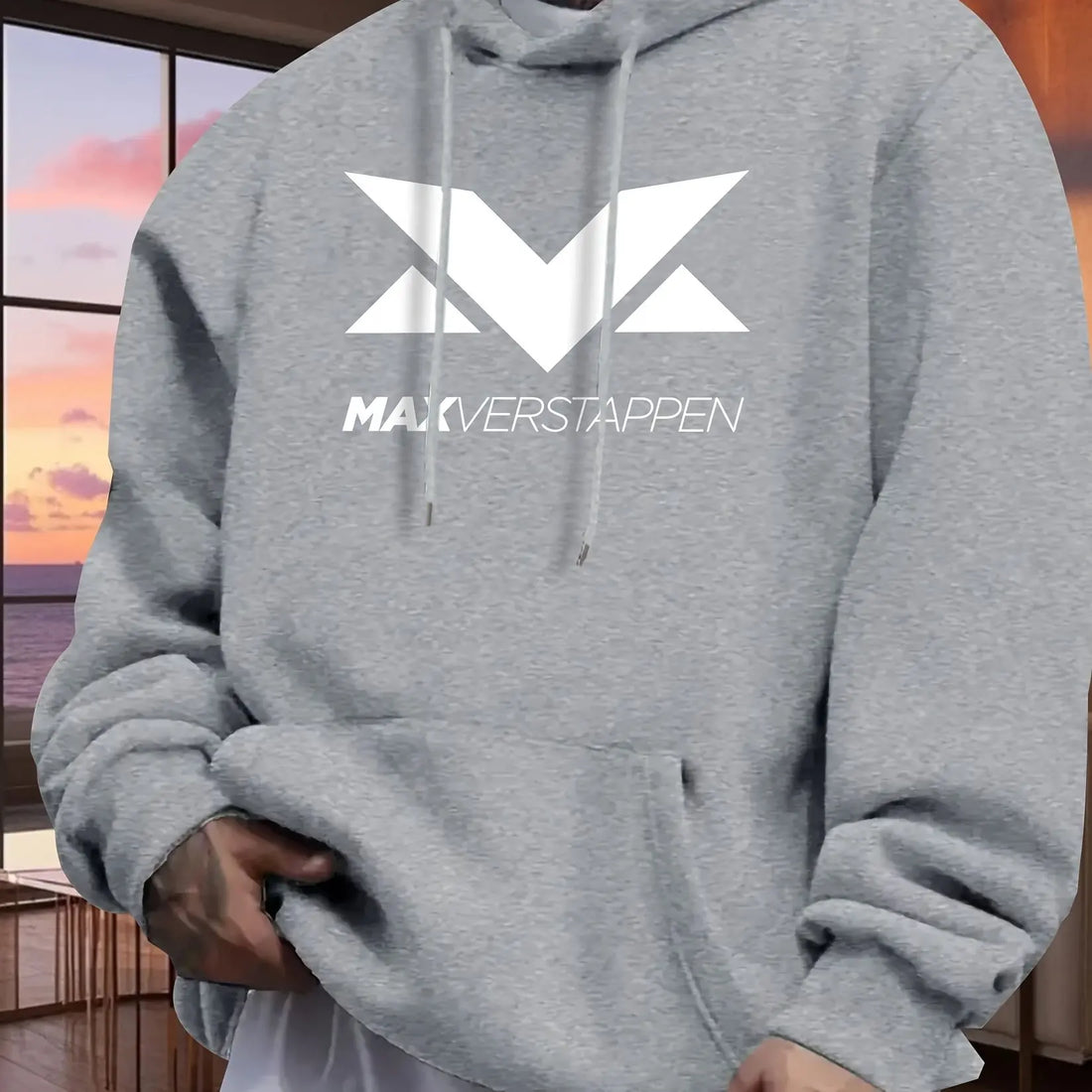 Men'S Red Max Verstappen Racing Graphic Hoodie - Casual Front Print Pullover with White Logo, Long Sleeves, and Kangaroo Pocket