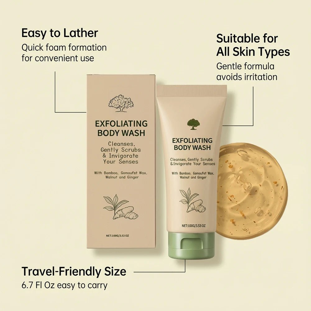 100g Exfoliating Body Wash,Natural Bamboo-Ginger Exfoliating Body Wash Deep Cleansing Odor Control Body Wash For Body Care