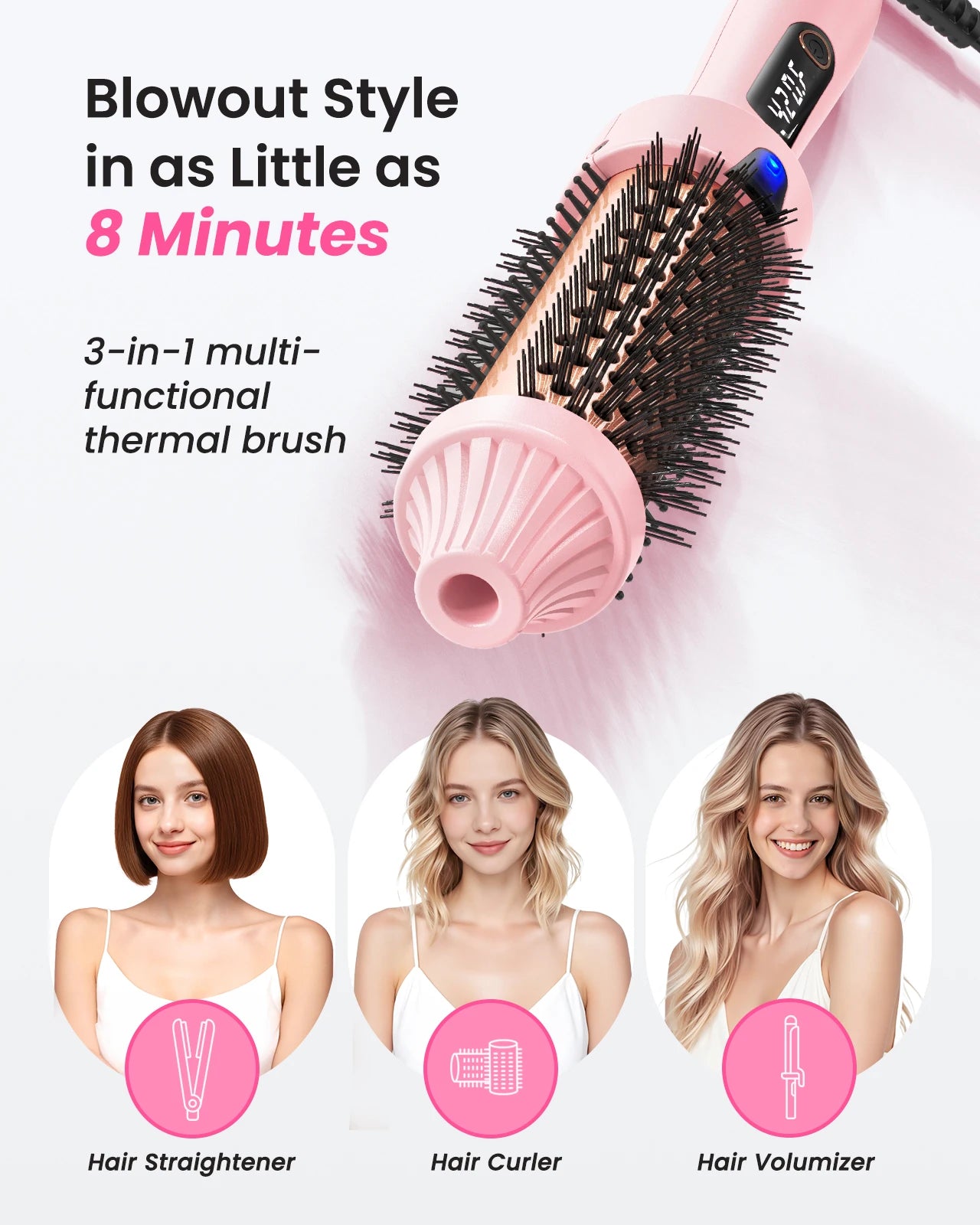 Thermal Brush Blowout Boost 1.5 inch Heated Round Brush for Blowout Look Dual Voltage Negative Ion Technology 6 Temperature Mode Halalzen