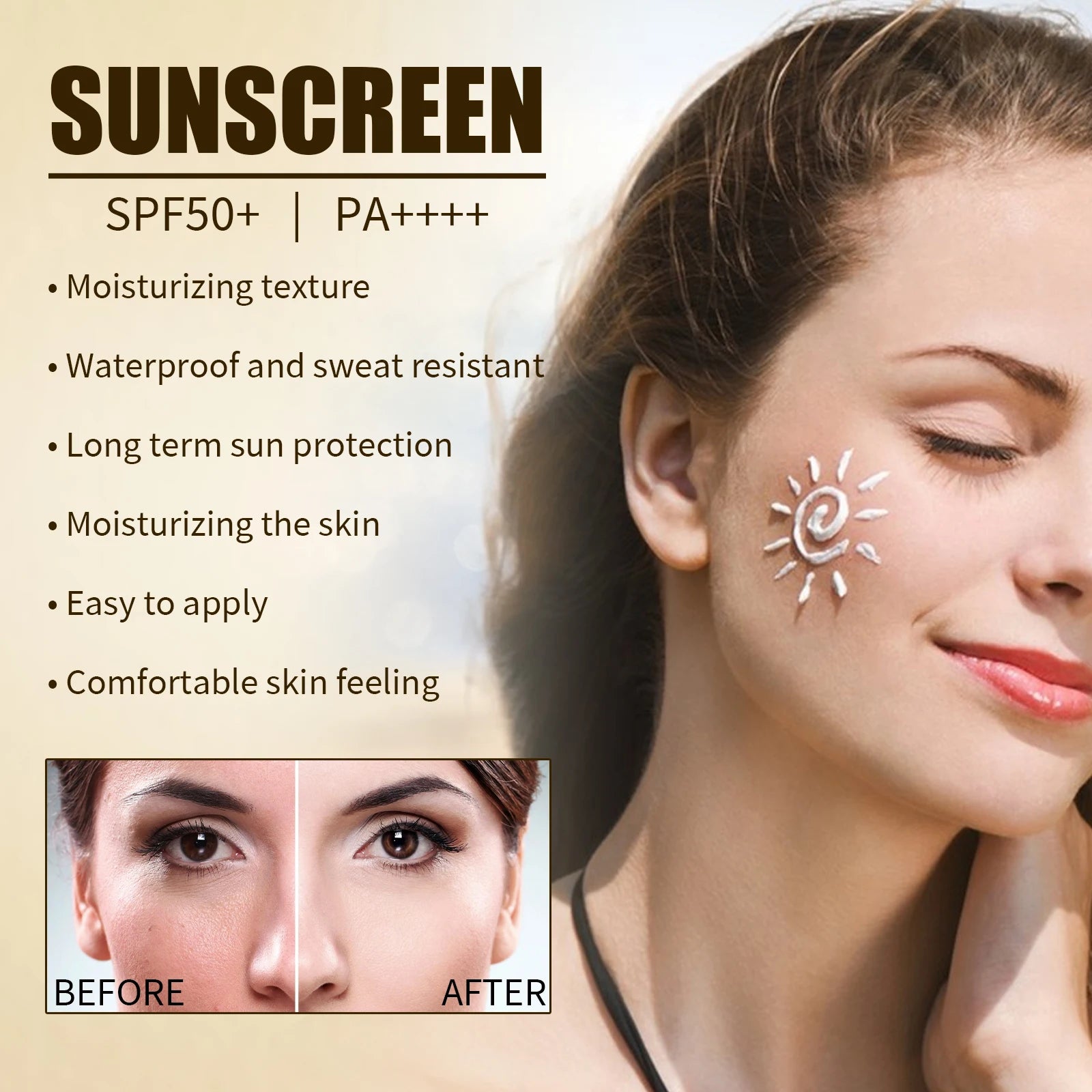 SPF 50 Face Sunscreen Non Lightweight Rice Probiotic Brightening Greasy UV Protection Moisturizing Cream for Sensitive Skin