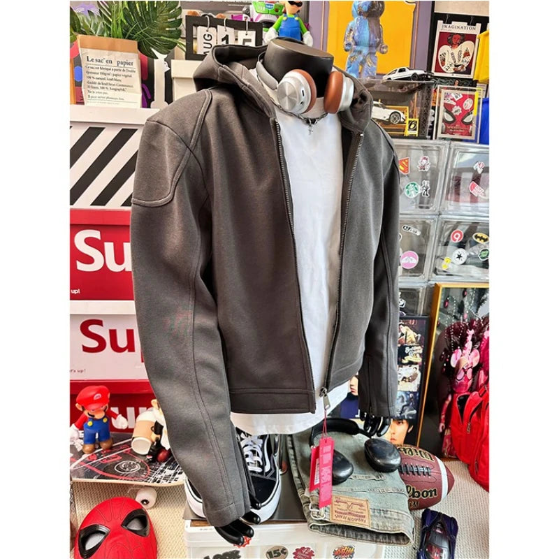 Autumn Regular Shoulder Motorcycle Hooded Sweatshirt with Fake Two - Piece Design | Original Quality Men's Hooded Jacket